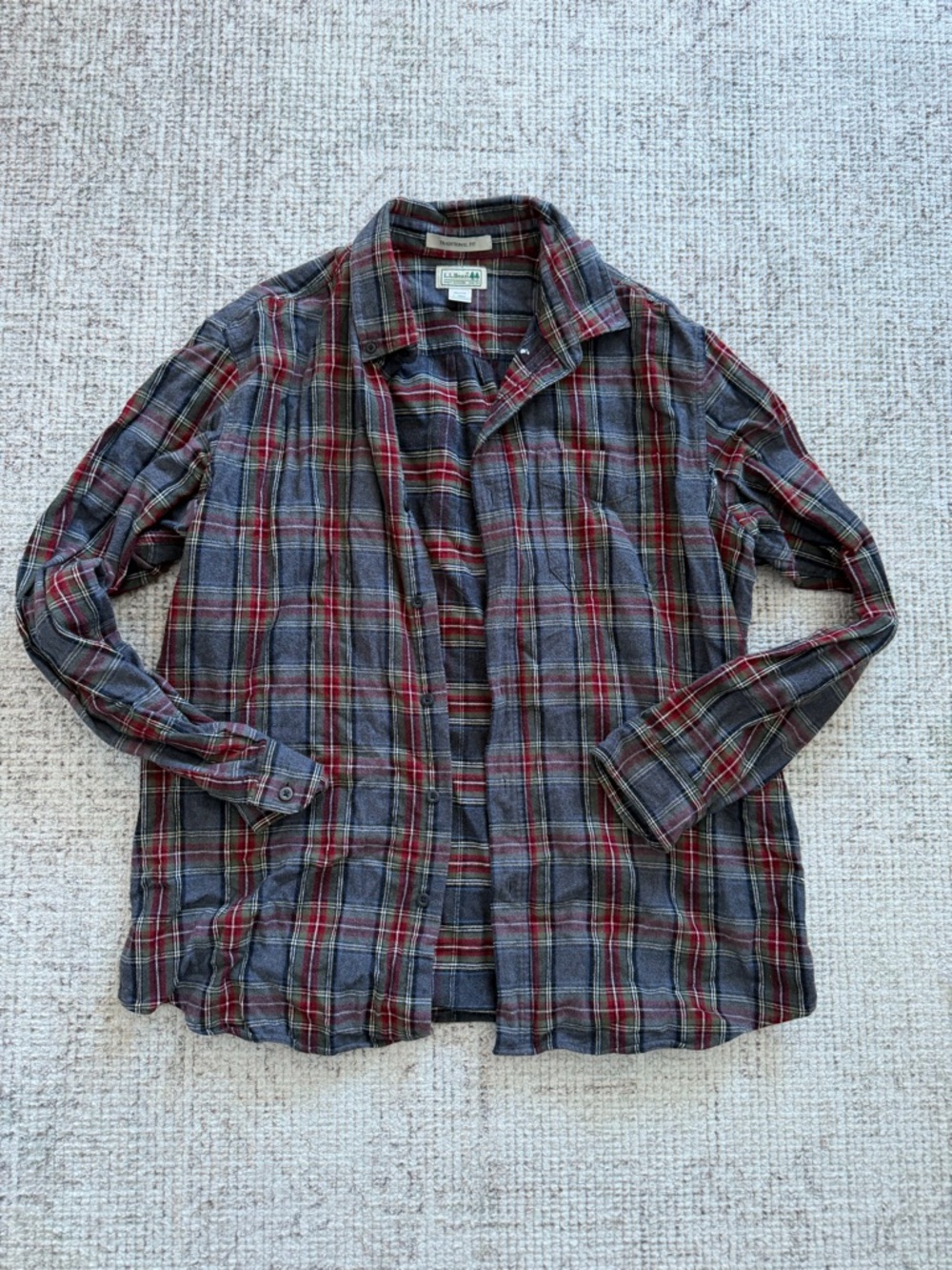 L.L. Bean Men's Red and Gray Flannel Button-Down Shirt